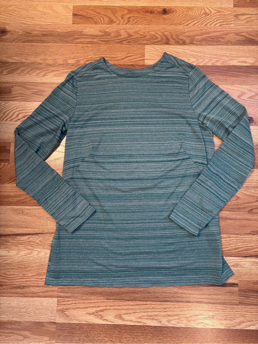 Duluth Trading Co Crewneck Active Teal/Gray Striped Long Sleeve Top Womens S